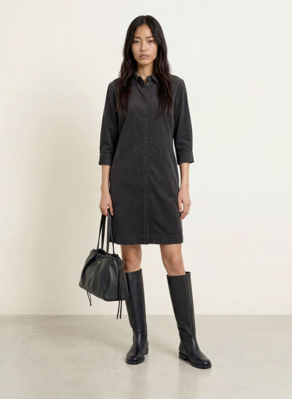 OPUS WICORDA corduroy shirt dress with 3/4 sleeves DARK GRAY