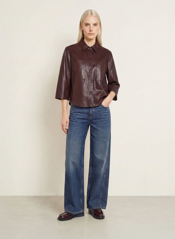 OPUS FELEDA leather-look shirt blouse with 3/4 sleeves DARK RED