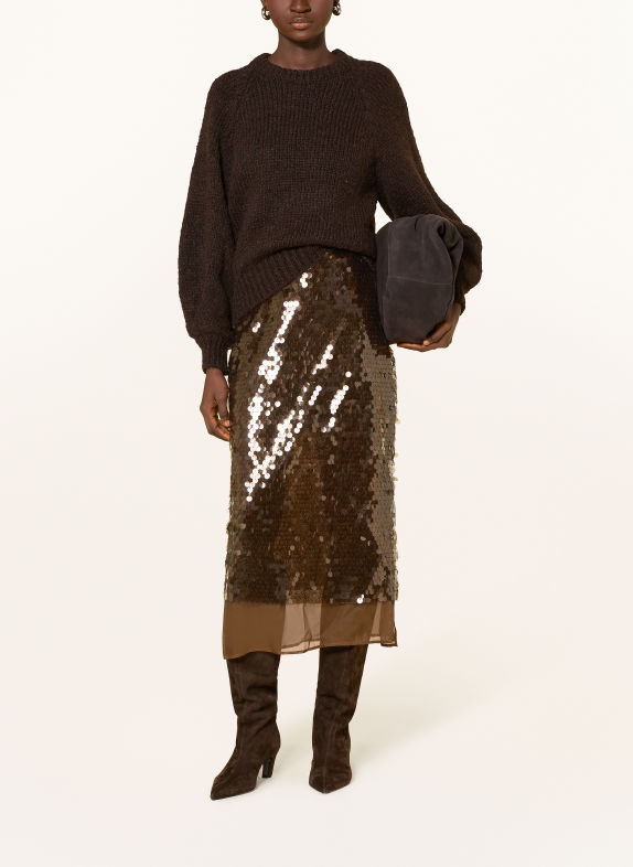 Rich & Royal Tule rok met pailletten BRUIN