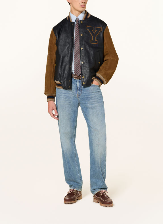 GANT Lederblouson im Materialmix DUNKELBLAU / BRAUN / BEIGE