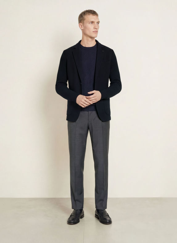 DISTRETTO 12 Sako REGENT Slim Fit z kombinace materiálů TMAVĚ MODRÁ