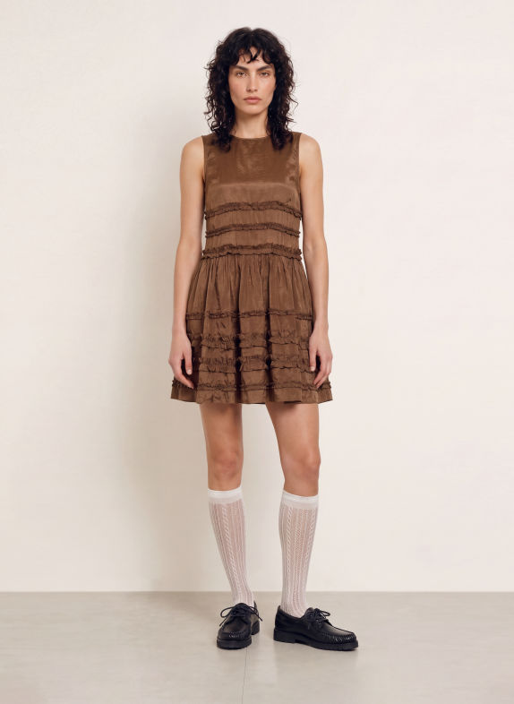 DAMSON MADDER. Kleid REED mit Rüschen BRAUN