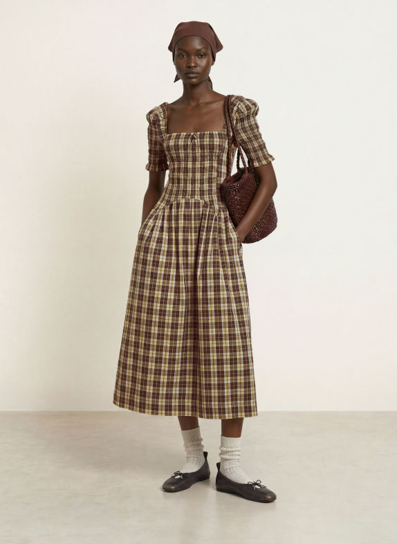 DAMSON MADDER. Kleid EMMY mit Rüschen BRAUN / BLAUGRAU / KHAKI