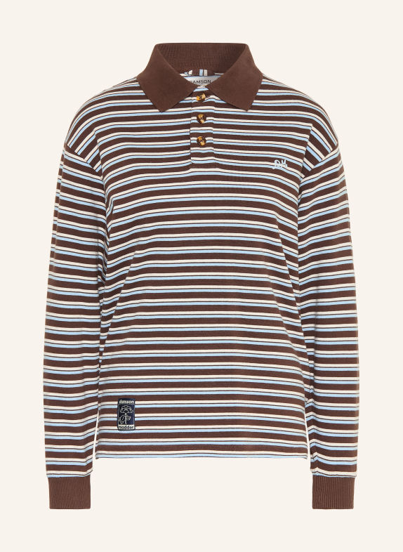 DAMSON MADDER. Gebreid poloshirt REMIE MARRON FONCÉ / ECRU / LICHTBLAUW