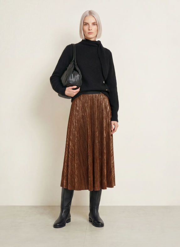 CINQUE CIFADI pleated skirt with glitter yarn BROWN / GOLD