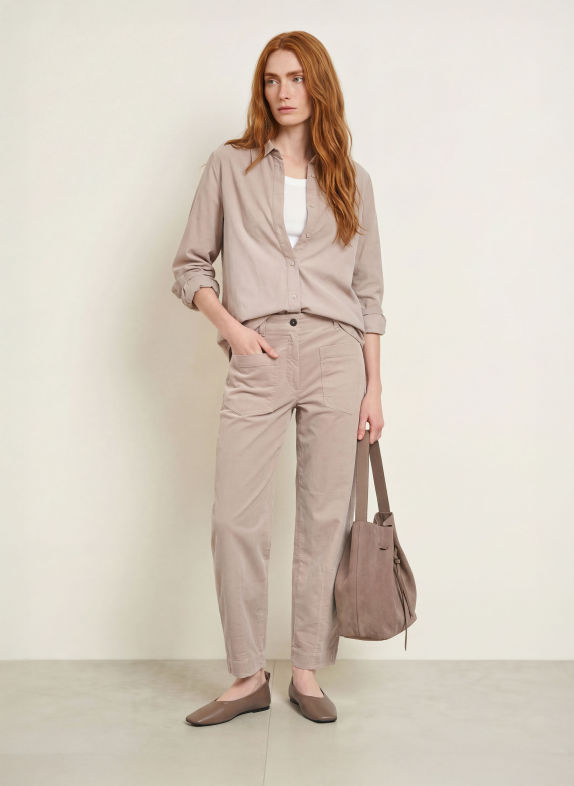 Marc O'Polo Skjortebluse i fløjl TAUPE