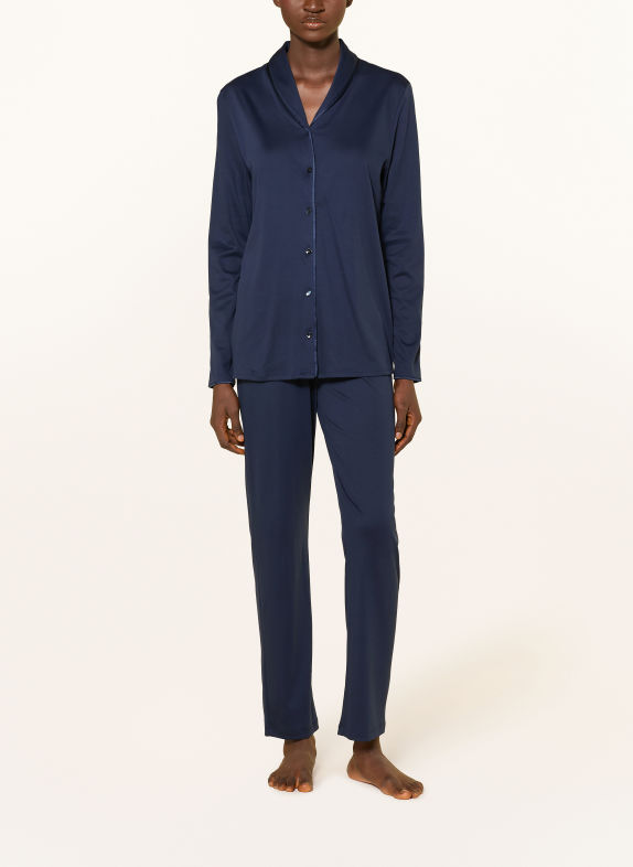 HANRO Pyjama COTTON SILK DONKERBLAUW