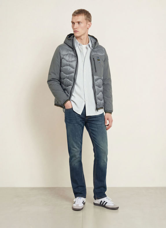 Blauer Lightweight-Daunenjacke ALBERT im Materialmix GRAU
