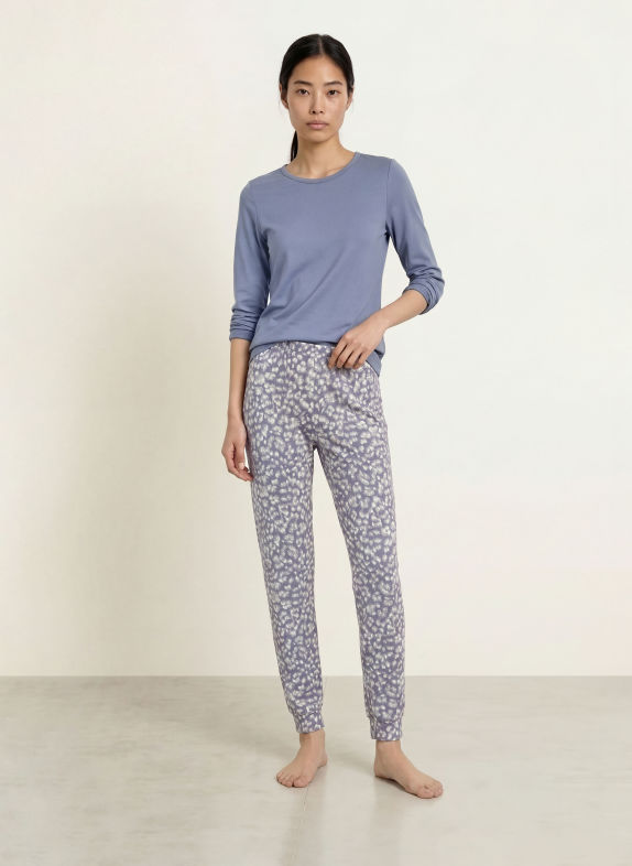 CALIDA Bas de pyjama SLEEP OVER M&M BLEU GRIS / GRIS CLAIR / BLANC