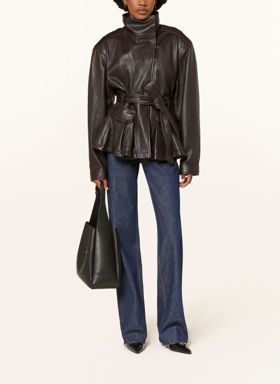 ARAKII Veste en cuir MARRON FONCÉ