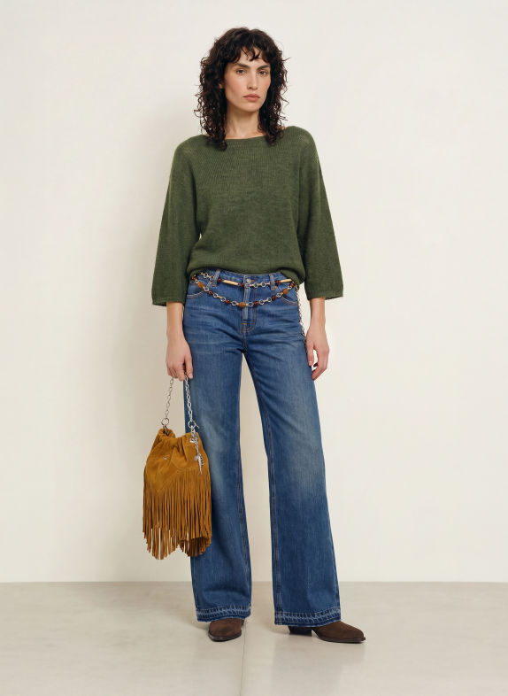 ba&sh Pullover ISAAC mit Mohair und Schmucksteinen KHAKI