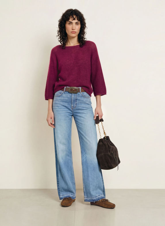ba&sh Pullover ISAAC mit Mohair und Schmucksteinen DUNKELROT