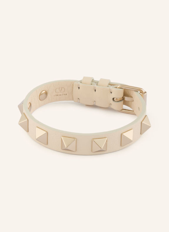 VALENTINO GARAVANI ROCKSTUD Leather Bracelet with Studs CREAM / GOLD