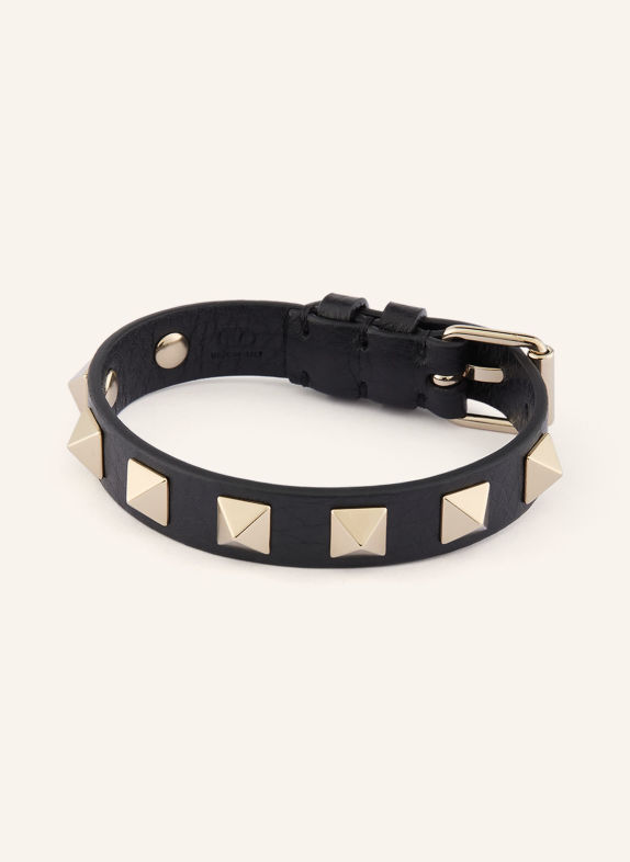 VALENTINO GARAVANI ROCKSTUD Leather Bracelet with Studs BLACK / GOLD