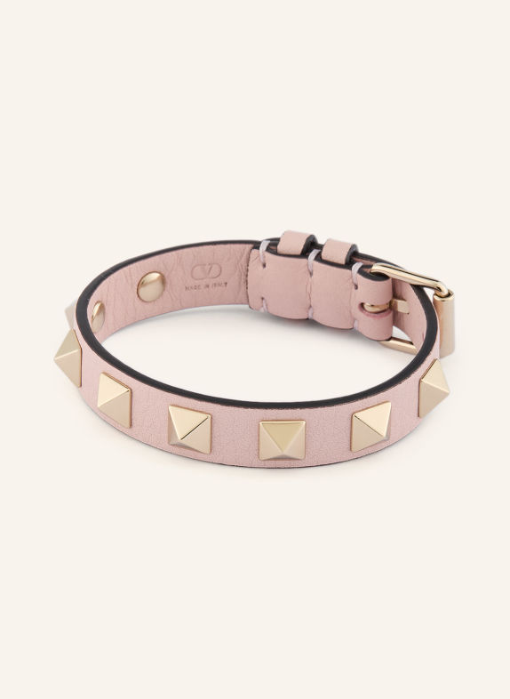 VALENTINO GARAVANI ROCKSTUD Leather Bracelet with Studs LIGHT PINK / GOLD