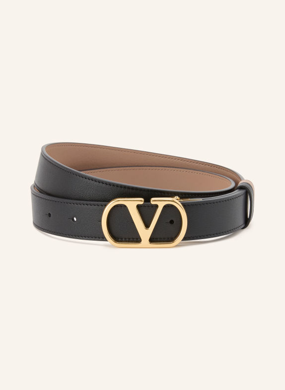 VALENTINO GARAVANI Ceinture en cuir VLOGO SIGNATURE réversible TAUPE / OR / NOIR