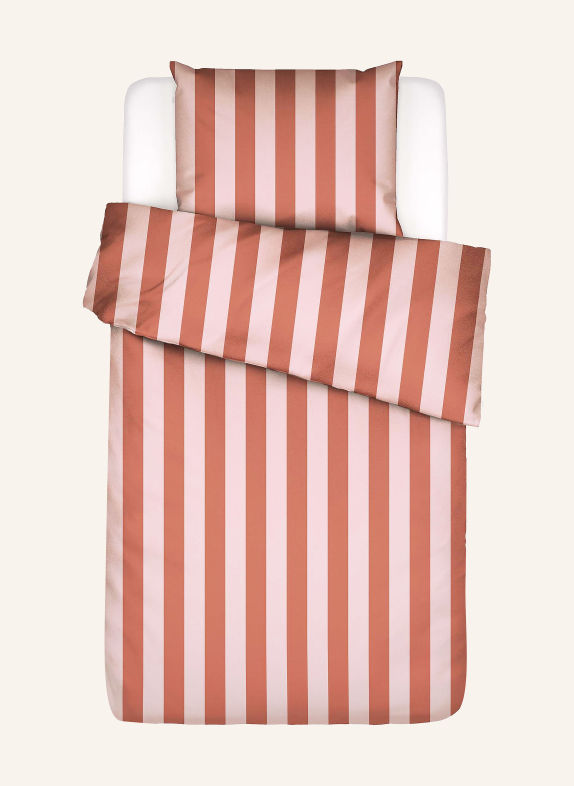 ESSENZA Pościel MINTE STRIPE CZERWONY / JASNORÓŻOWY