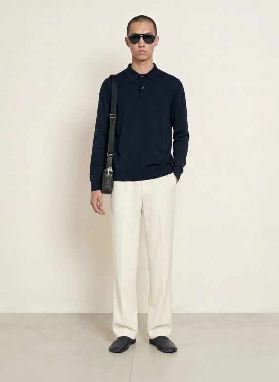 SANDRO Strick-Poloshirt Classic Fit DUNKELBLAU