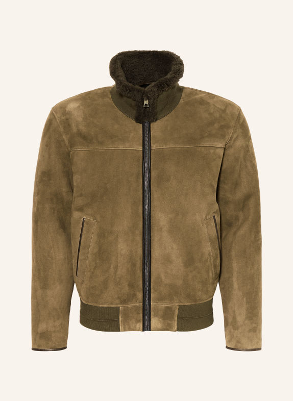 manzoni 24 Kožená bunda KHAKI / TMAVĚ HNĚDÁ