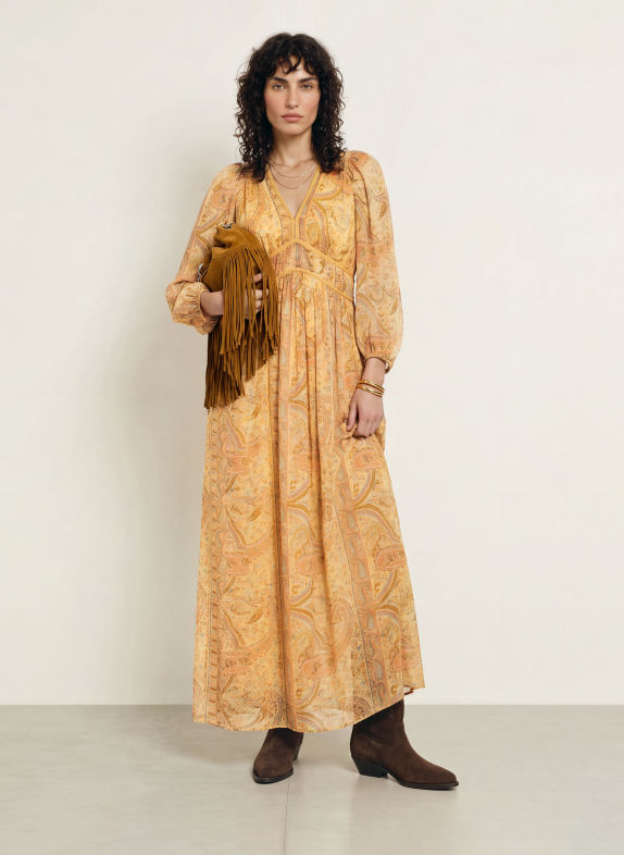 ba&sh Kleid CHANA mit Cut-outs BEIGE / DUNKELORANGE / BLAU