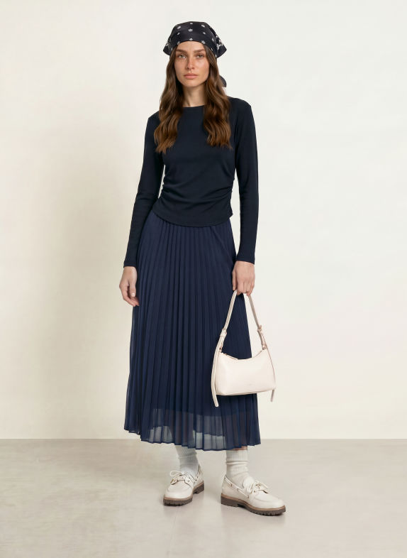 CLAUDIE PIERLOT Kleid im Materialmix mit Plissees DUNKELBLAU