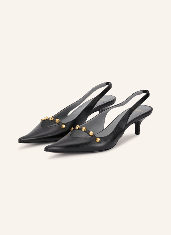 BALENCIAGA Czółenka typu slingback z nitami CZARNY / ZŁOTY