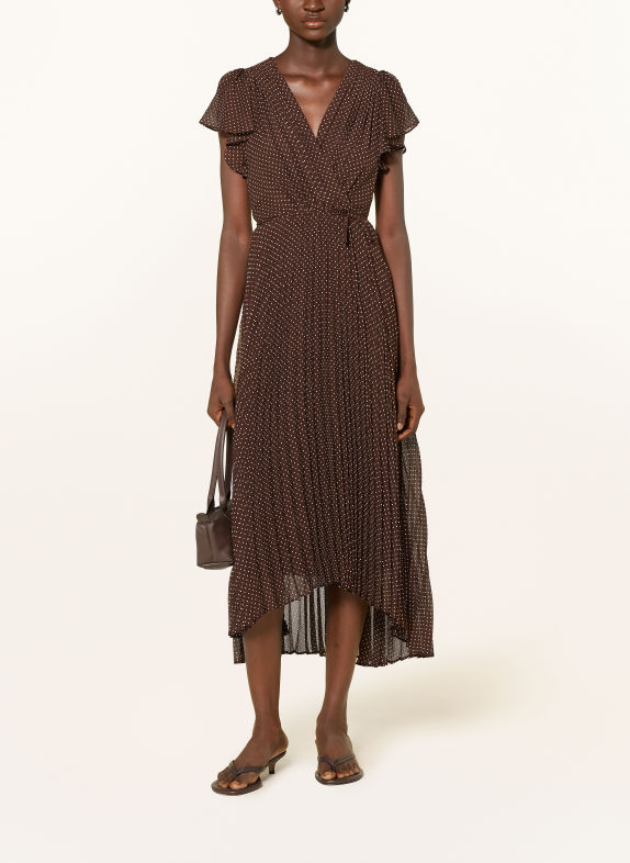 Phase Eight Plisséjurk LOUISA MARRON FONCÉ / WIT
