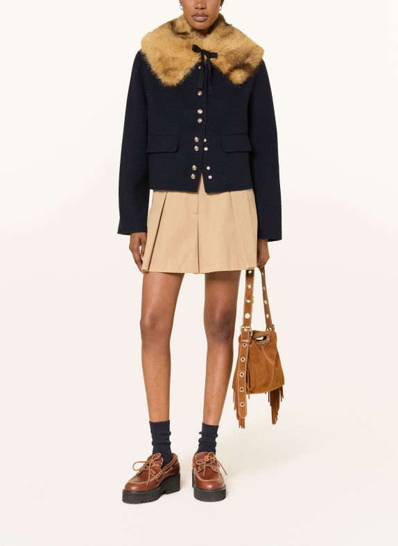 maje Kastenjacke mit abnehmbarem Kunstfell DUNKELBLAU / CAMEL