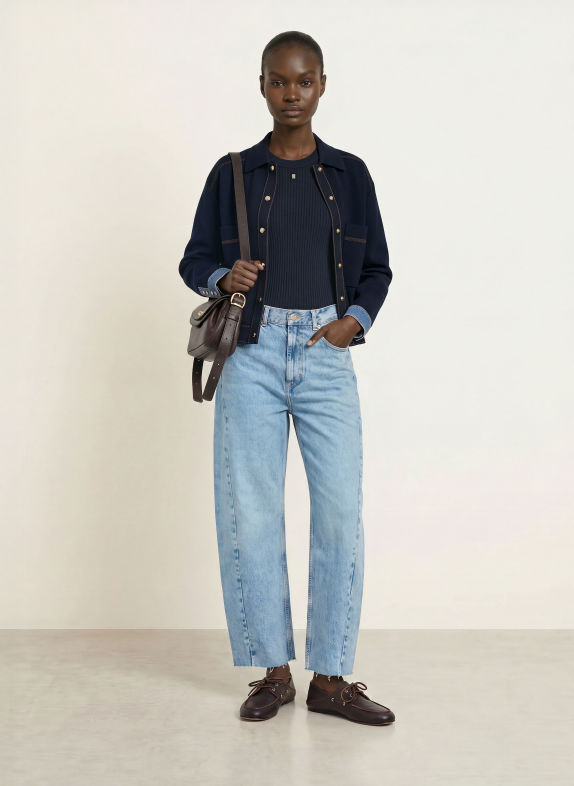 SANDRO Jacke in Jeansoptik im Materialmix DUNKELBLAU / HELLBLAU