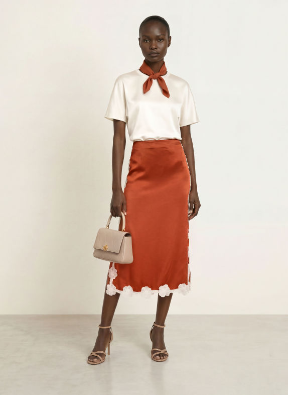 REISS Satijnen rok DOA met kant ROOD / WIT