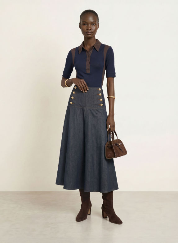 REISS Jersey-poloshirt WINNIE DONKERBLAUW / MARRON FONCÉ