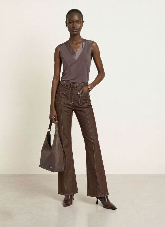REISS Top KALLIE im Materialmix TAUPE