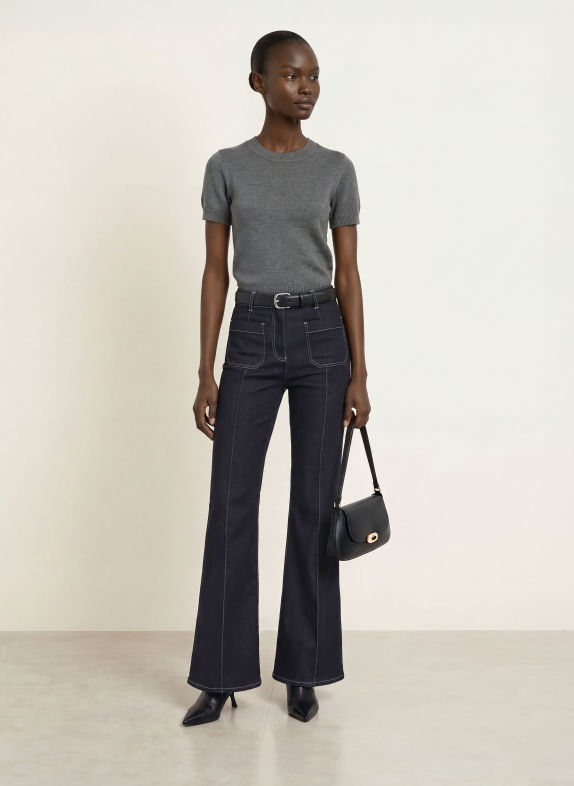 REISS Gebreid shirt RITA DONKERGRIJS