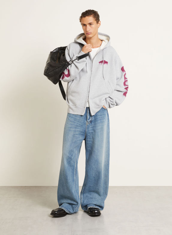 BALENCIAGA Sweatjacke HELLGRAU / DUNKELROT