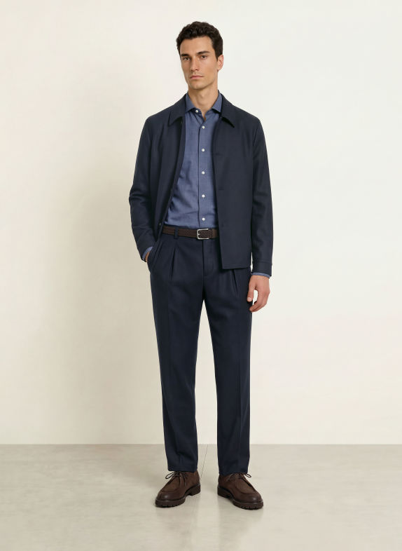 BARBA NAPOLI Flanellen overhemd, slim fit BLAUWGRIJS