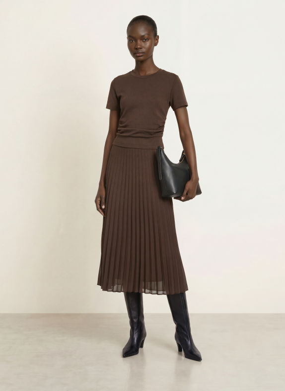 CLAUDIE PIERLOT Kleid im Materialmix mit Plissees DUNKELBRAUN