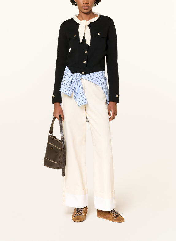CLAUDIE PIERLOT Strickjacke mit abnehmbarem Kragen SCHWARZ / WEISS