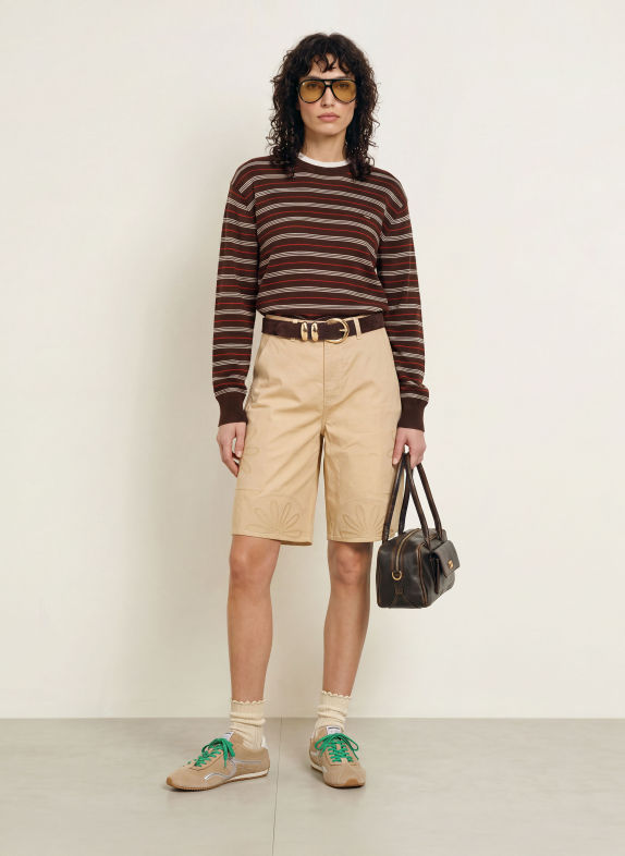 SANDRO Pullover BRAUN / ROT / WEISS