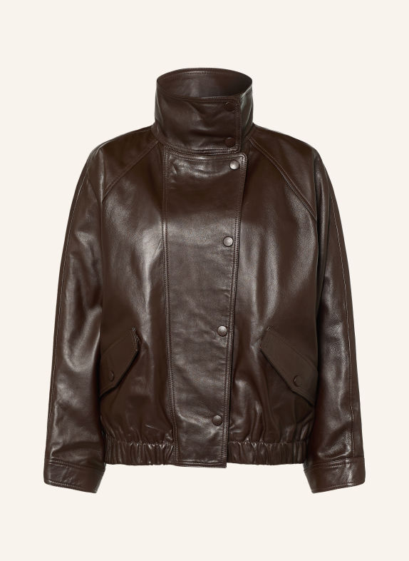 SANDRO Oversized-Lederjacke DUNKELBRAUN
