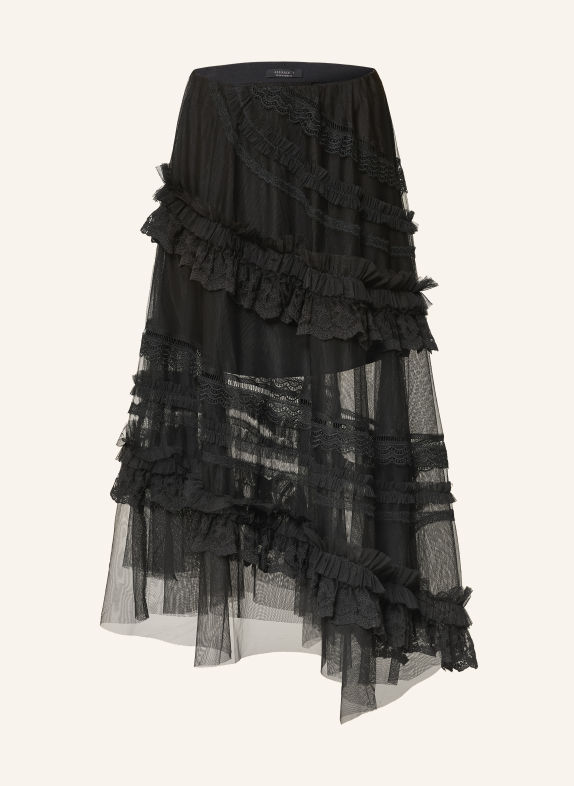 ALLSAINTS JEN-rok met kant en ruches ZWART