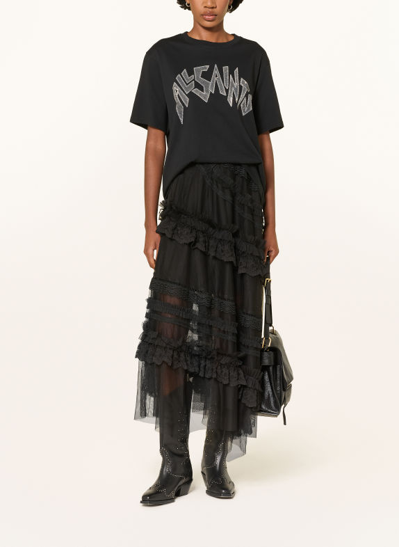 ALLSAINTS JEN-rok met kant en ruches ZWART