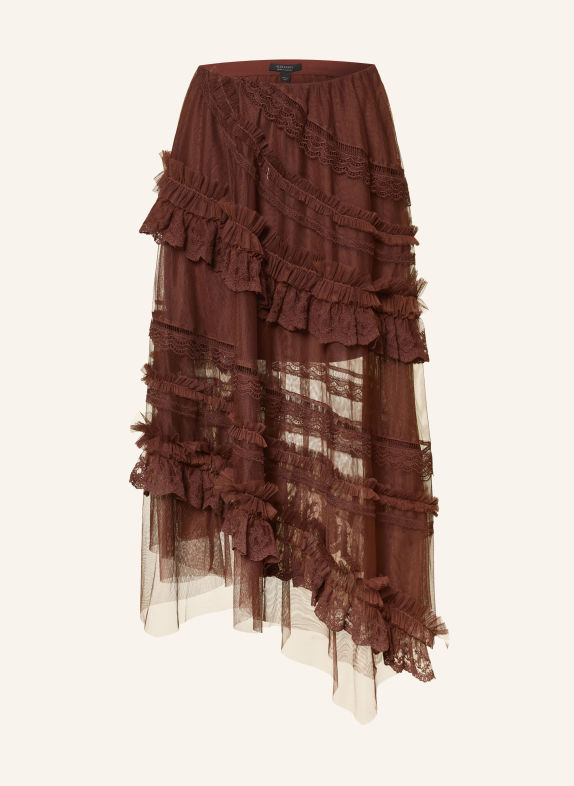 ALLSAINTS JEN-rok met kant en ruches BRUIN