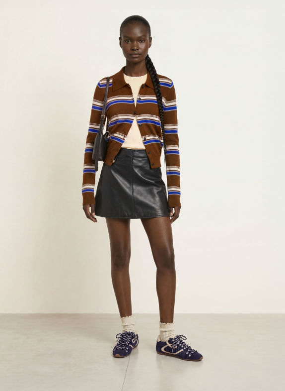 CLAUDIE PIERLOT Strickjacke BRAUN / BLAU / WEISS