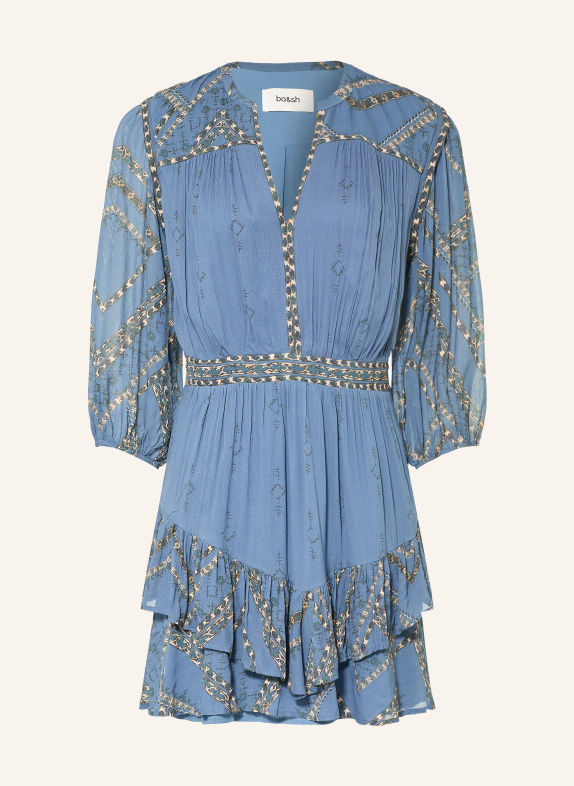 ba&sh Kleid POLY mit 3/4-Arm und Rüschen BLAU / HELLBRAUN / DUNKELBLAU