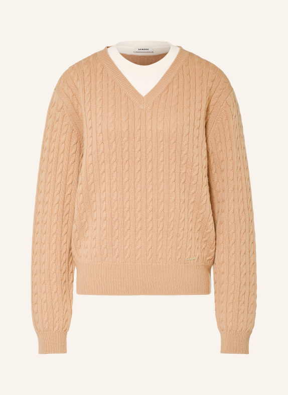 SANDRO Pullover CAMEL / WEISS