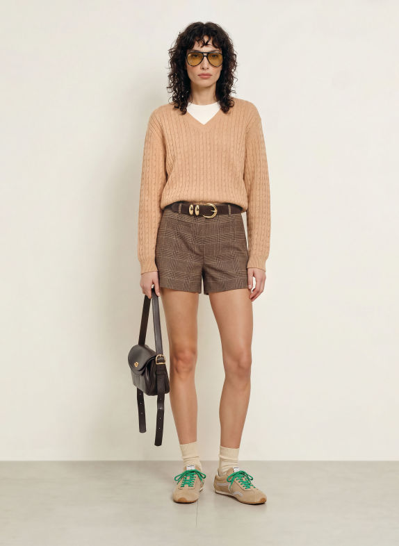 SANDRO Pullover CAMEL / WEISS