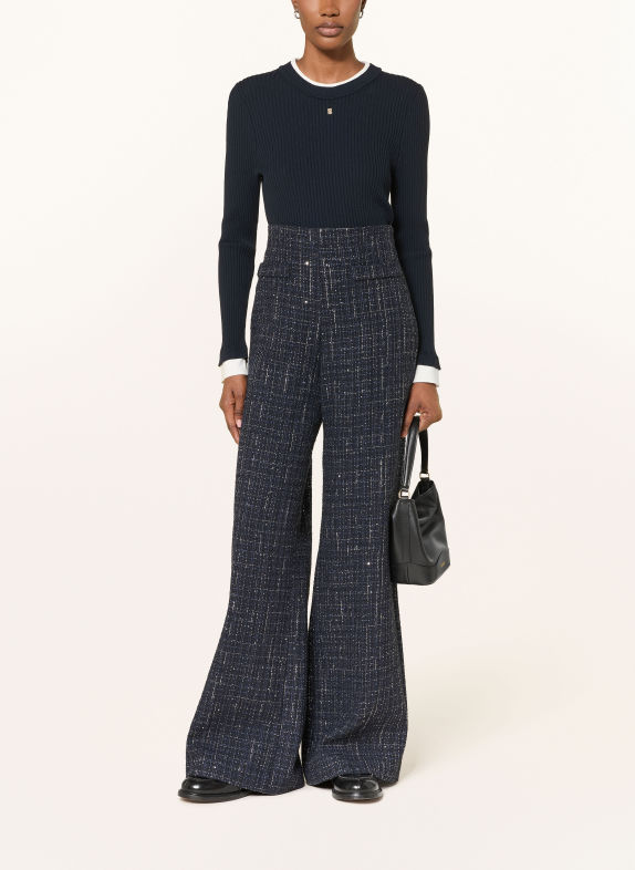 SANDRO Marlenehose aus Tweed mit Glitzergarn und Pailletten DUNKELBLAU / SILBER