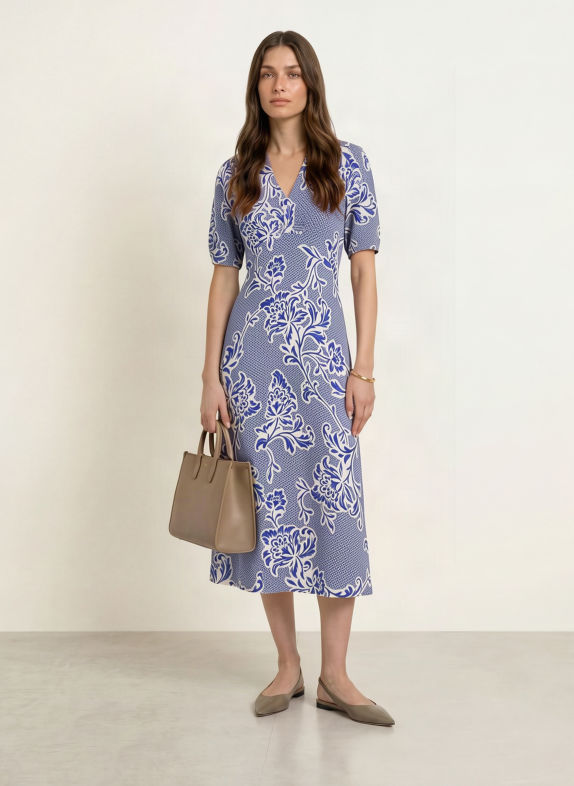 HOBBS Kleid SIDONIE BLAU / CREME