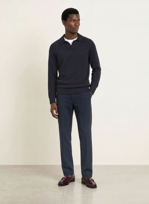 REISS Gebreid poloshirt ASHDOWN ZWART