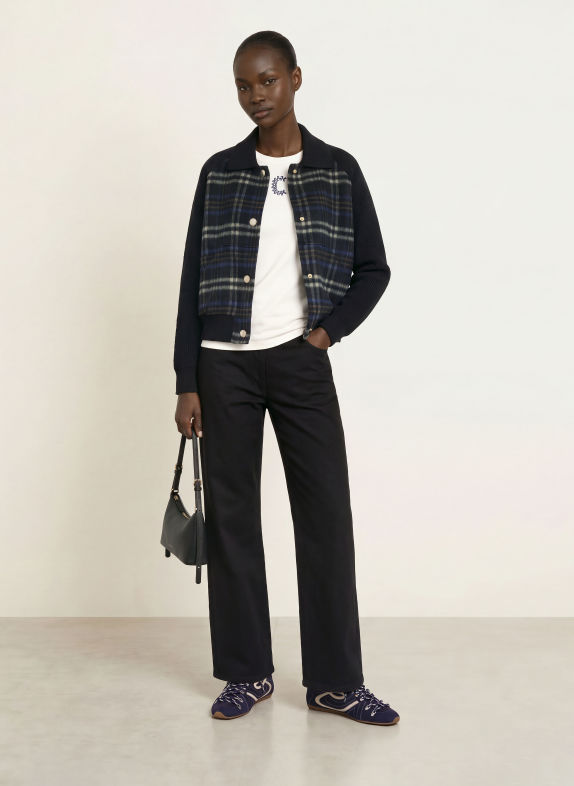 CLAUDIE PIERLOT Jacke im Materialmix DUNKELBLAU / CREME / HELLGRAU